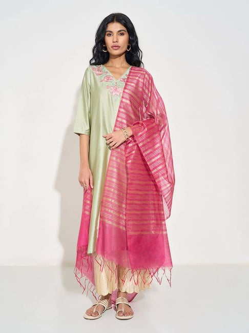 Rangmanch By Pantaloons Aurora Pink Striped Dupatta-picture-12