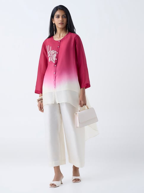 Vark by Westside Fuchsia Ombre-Finish High-Low Kurta