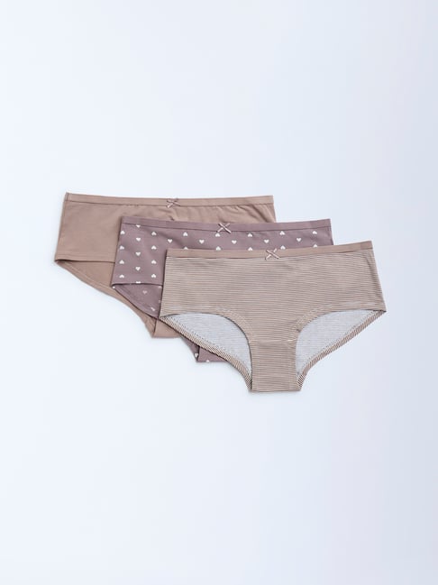 Wunderlove by Westside Brown Cotton-Blend Low-Rise Briefs - Pack of 3-picture-34