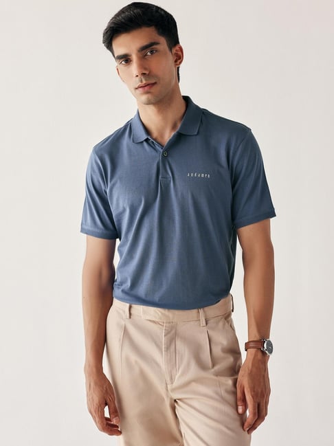 Andamen Blue Regular Fit Solid Polo T-Shirt-picture-40