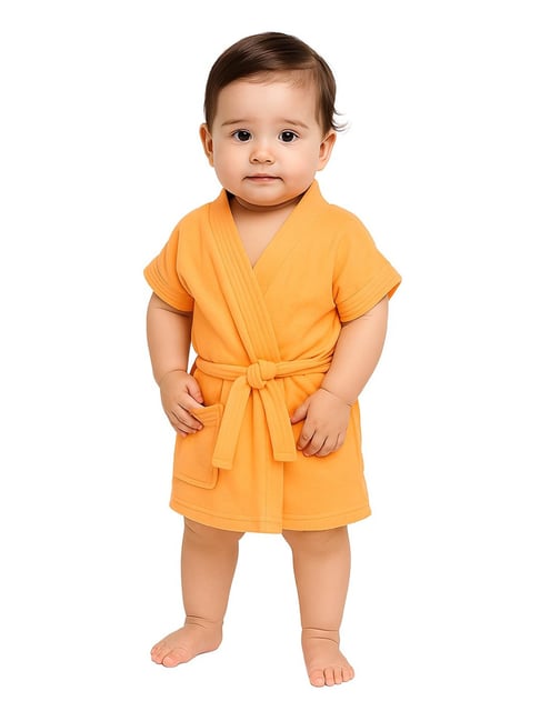Creeva Orange Micro Terry Melodious Baby Bathrobe with Front Pockets (Small)