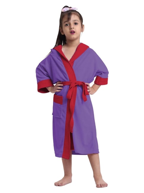 Creeva Indigo & Red Micro Terry Melodious Hooded Kids Bathrobe (8-9 Y)