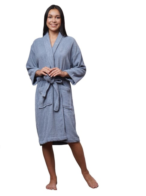 Creeva Denim Blue Cotton Lavish Bathrobe (Medium)