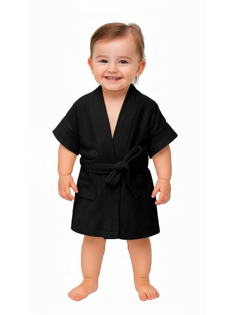Creeva Black Micro Terry Melodious Baby Bathrobe with Front Pockets (Small)