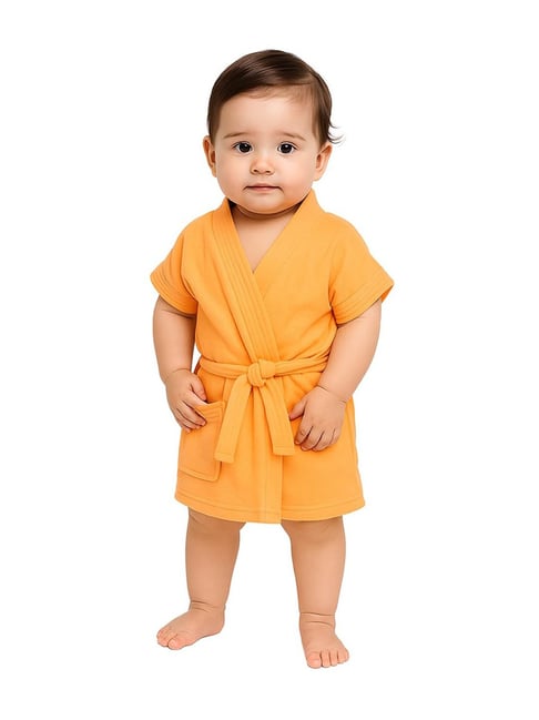 Creeva Orange Micro Terry Melodious Baby Bathrobe with Front Pockets (Small)