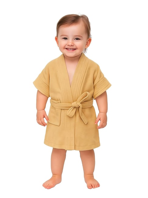 Creeva Light Brown Micro Terry Melodious Baby Bathrobe with Front Pockets (Small)
