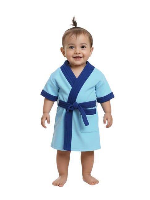 Creeva Sky Blue & Turkish Micro Terry Melodious Baby Bathrobe with Front Pockets (Small)