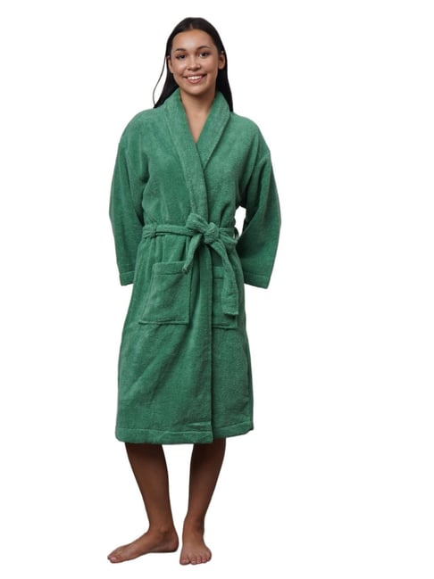 Creeva Green Cotton Lavish Bathrobe (Medium)