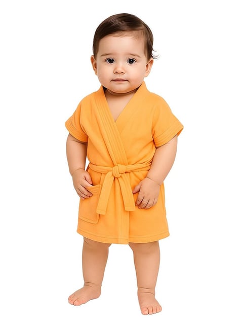 Creeva Orange Micro Terry Melodious Baby Bathrobe with Front Pockets (Small)