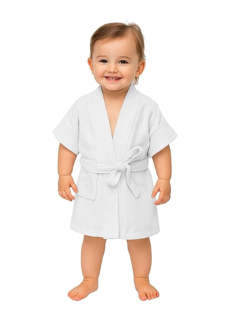 Creeva White Micro Terry Melodious Baby Bathrobe with Front Pockets (Small)
