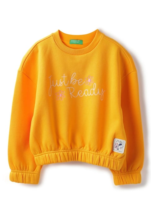 Pull Benetton Manches 3/4 En Laine - Orange - Taille S/M - Fabriqué En Italie