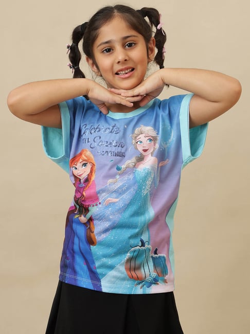 Kidsville Girls Blue Frozen Printed Relaxed Fit T-Shirt-image-21