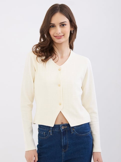 Spykar Off White Slim Fit Top