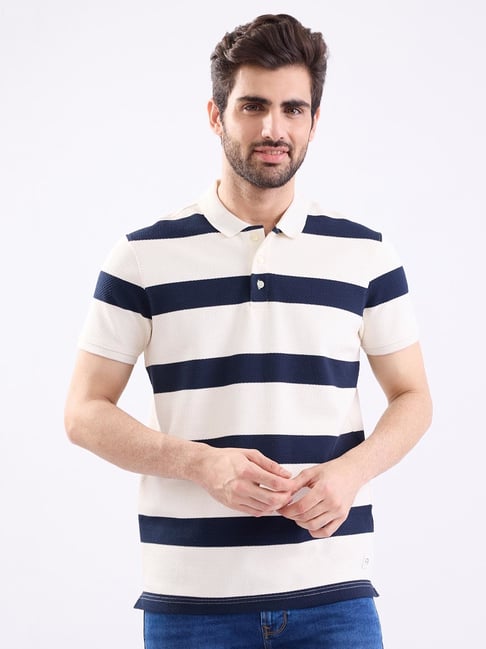 Spykar Navy Blue Cotton Poly Regular Fit Striped T-Shirt-picture-29