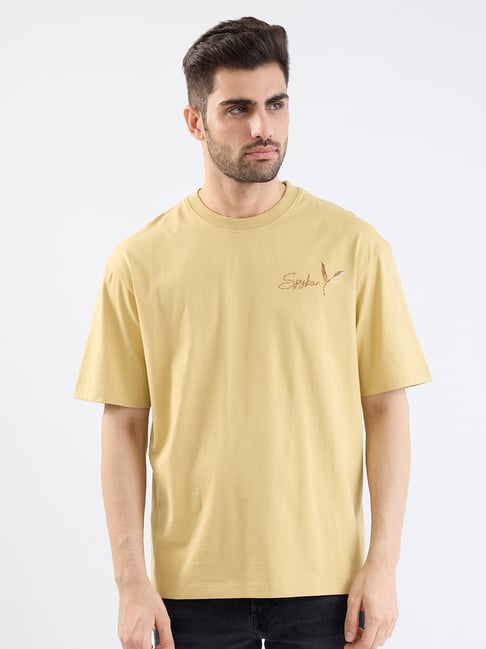 Spykar Taupe Beige Cotton Regular Fit T-Shirt-picture-16