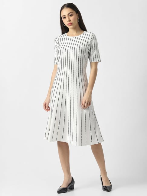 Van Heusen White Regular Fit Striped Dress