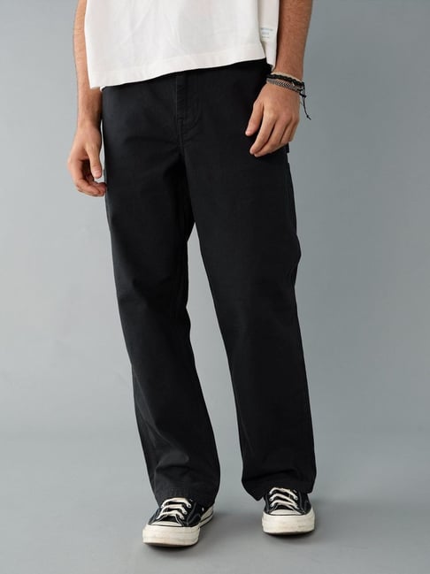 American Eagle Black Cotton Loose Fit Trackpants-picture-45