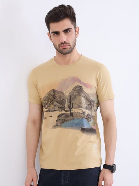 Spykar Taupe Beige Cotton Regular Fit Graphic Print T-Shirt-picture-39