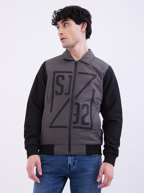 Spykar Slate Grey Polyester Regular Fit Graphic Print Jacket-picture-28