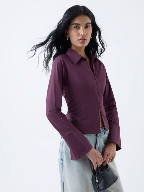 nuon women Nuon by Westside Plum Cotton-Blend Shirt-picture-30