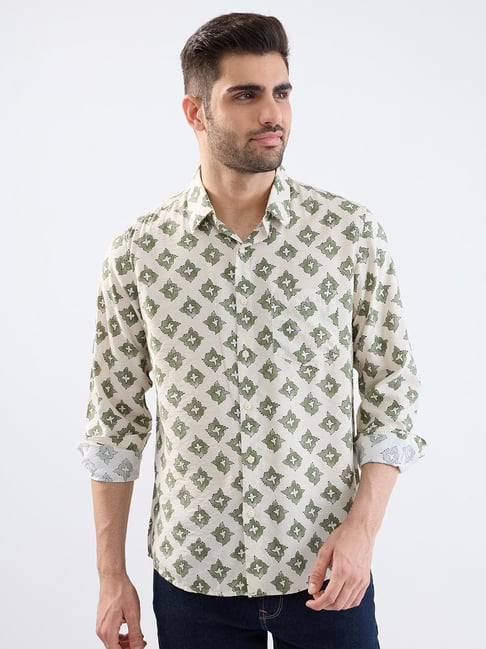 Spykar Ecru Regular Fit Geometric Print Shirt-picture-48