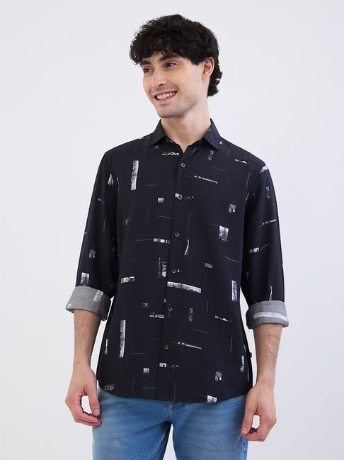 Spykar Black Regular Fit Abstract Print Shirt-picture-26