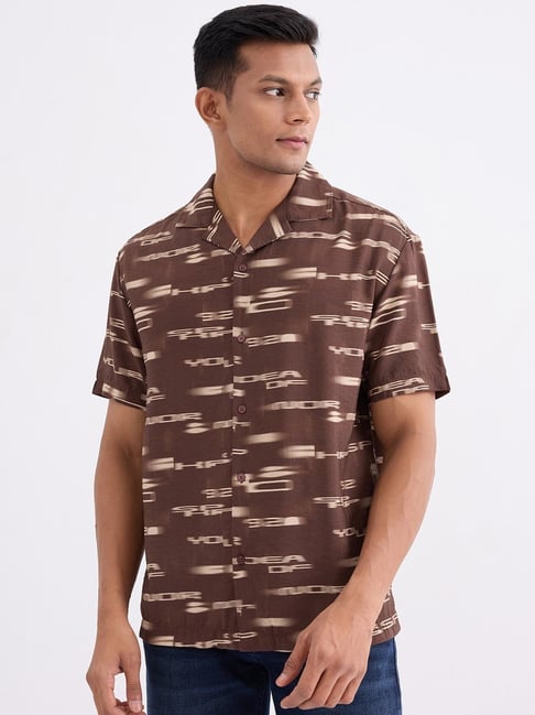 Spykar Bison Brown Regular Fit Typographic Print Shirt-picture-28