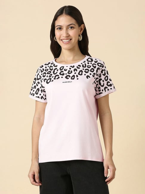 Allen Solly Pink Cotton Regular Fit Printed T-Shirt