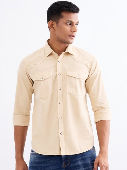 Spykar Taupe Beige Cotton Regular Fit Shirt-picture-33