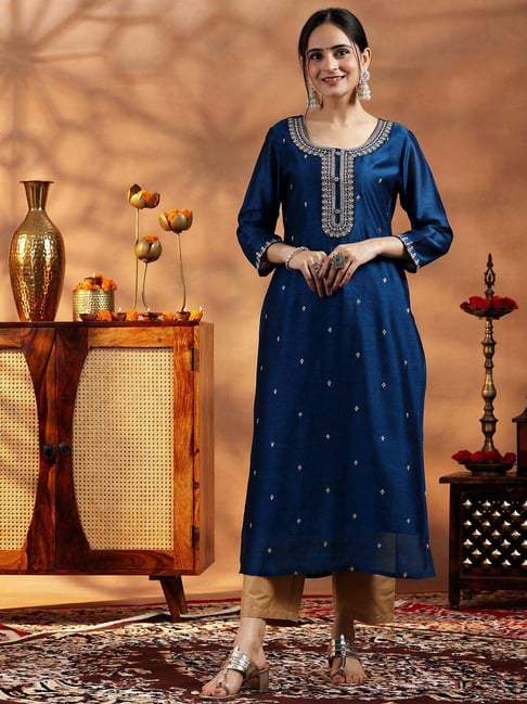 Libas Blue Straight Fit Embroidered Kurta-picture-21