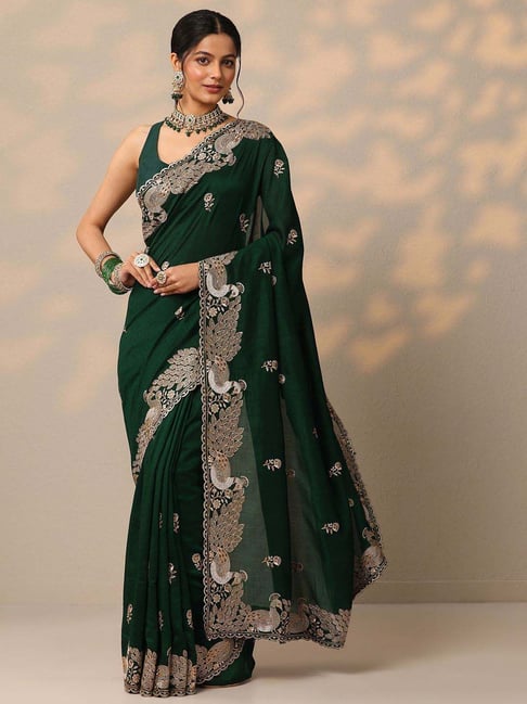 Libas Green Embroidered Saree With Unstitched Blouse-picture-37
