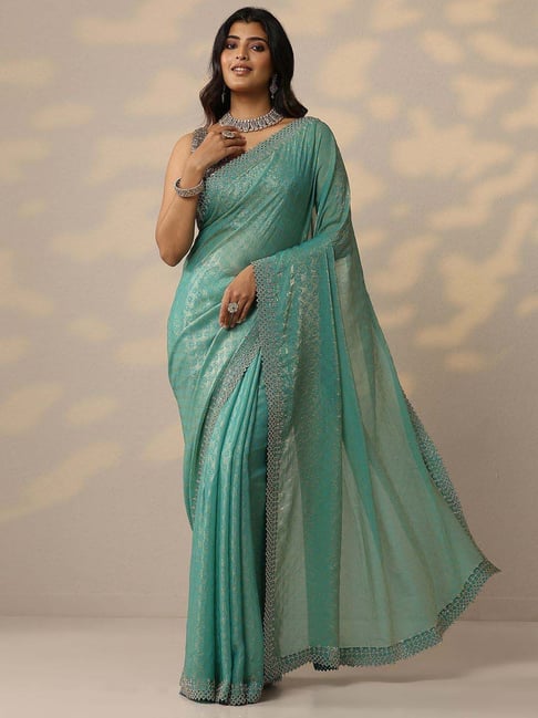 Libas Green Embellished Saree With Unstitched Blouse-picture-32