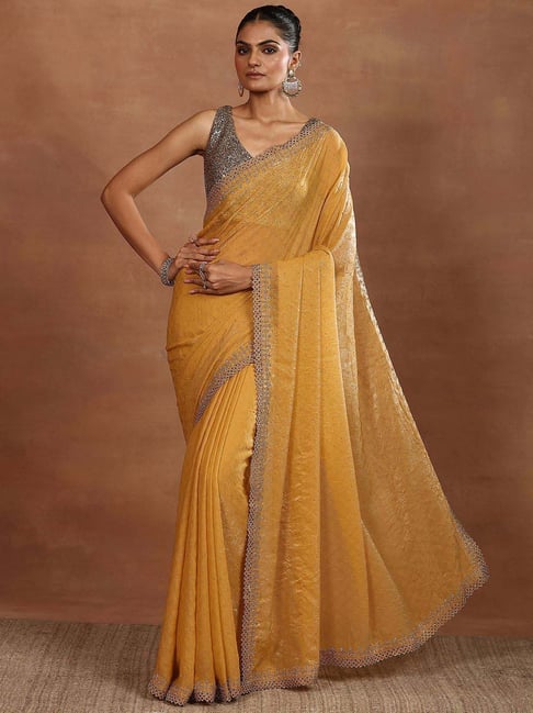 Libas Mustard Embellished Saree With Unstitched Blouse-picture-43