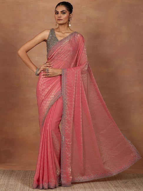 Libas Coral Embellished Saree With Unstitched Blouse-picture-11