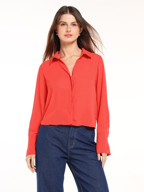Cover Story Red Polyester Relaxed Fit Shirt-picture-23