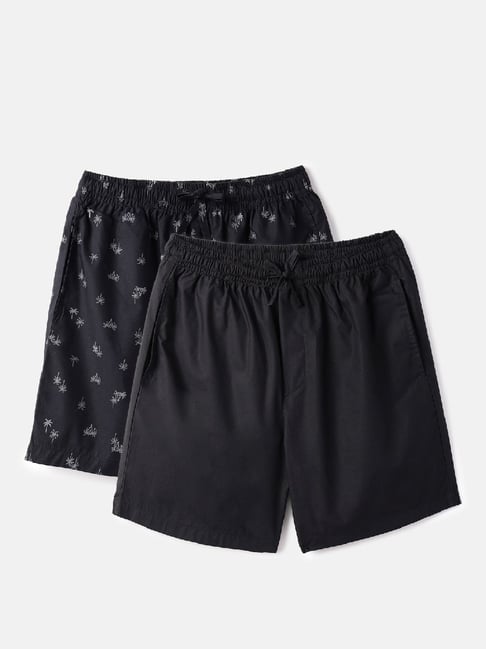 United Colors of Benetton Black Cotton Regular Fit Printed Boxers - Pack of 2