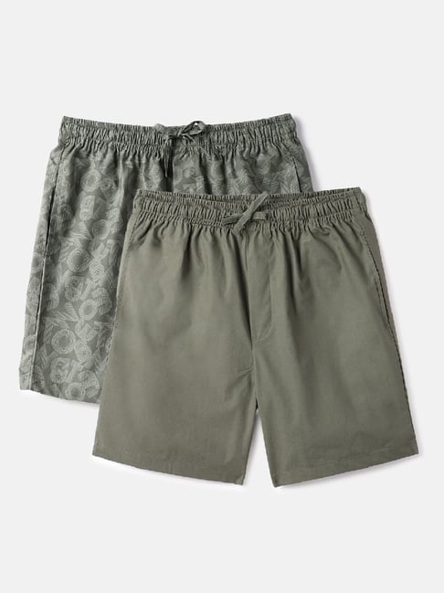 United Colors of Benetton Green Cotton Regular Fit Printed Boxers - Pack of 2