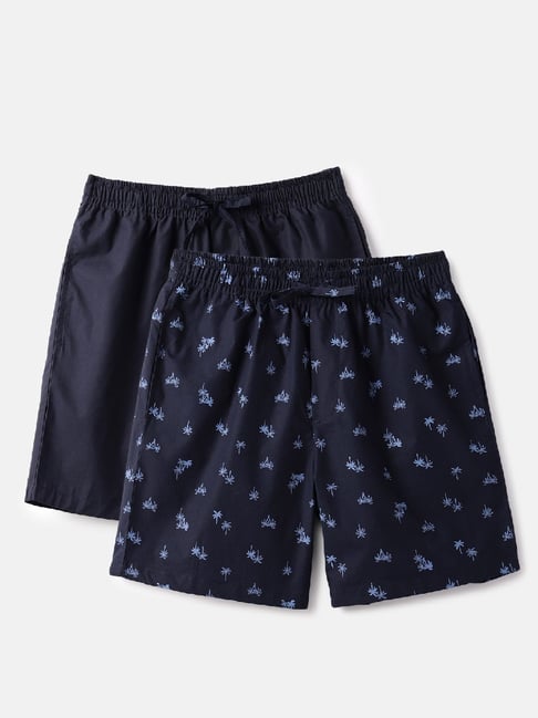 United Colors of Benetton Black Cotton Regular Fit Printed Boxers - Pack of 2