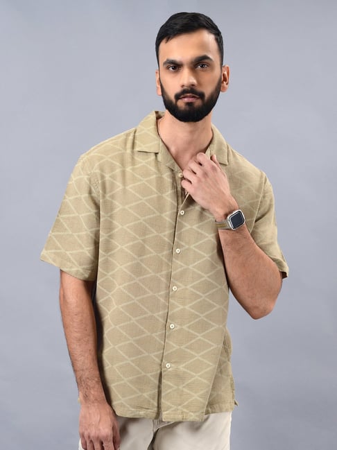 JadeBlue Beige Cotton Slim Fit Geometric Shirt-picture-30