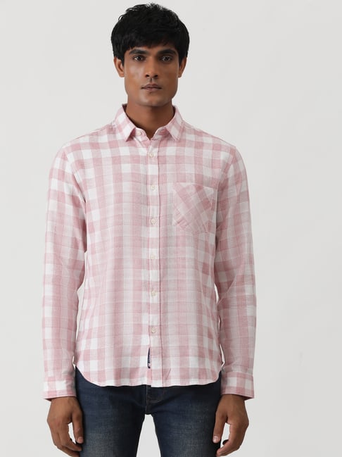 Greenfibre Pink Cotton Slim Fit Checked Shirt-picture-27