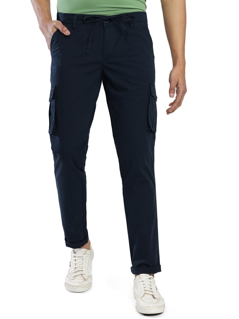 JadeBlue Navy Blue Cotton Slim Fit Solid Track Pant-picture-48