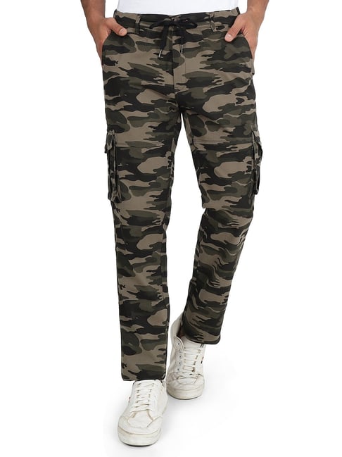 JadeBlue Olive Green Cotton Slim Fit Camouflage Track Pant-picture-43