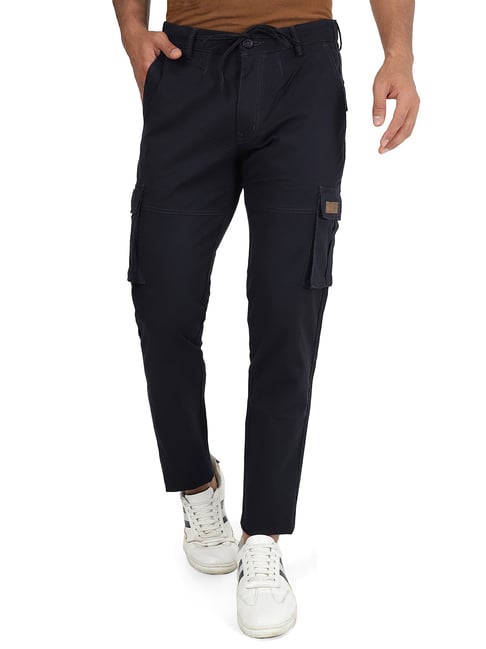 JadeBlue Navy Blue Cotton Slim Fit Solid Track Pant-picture-18