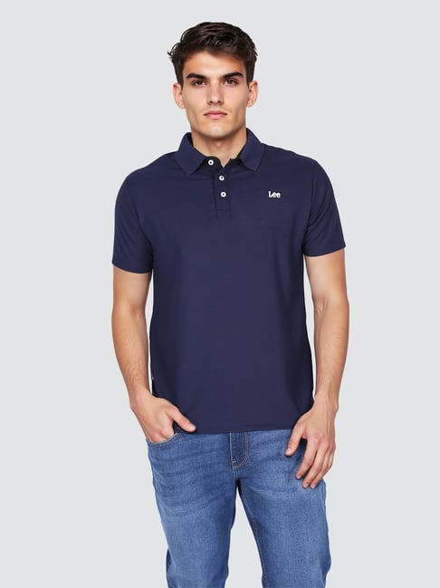 Lee Men's Navy Polo Neck Regular Fit T-Shirt