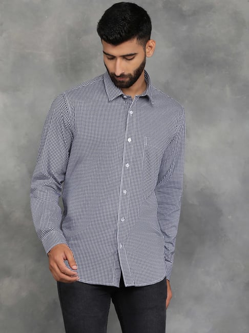 Greenfibre Black Cotton Regular Fit Checked Shirt-picture-13