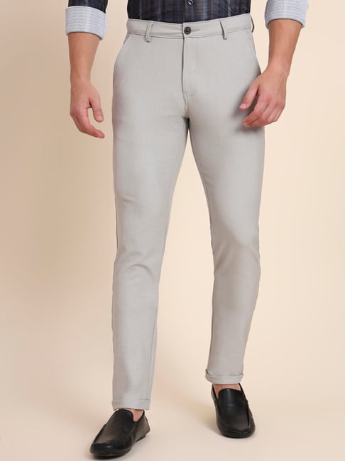 JB Studio Grey Cotton Slim Fit Trousers-picture-35
