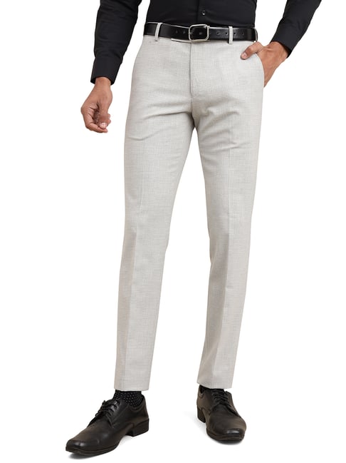 JadeBlue Beige Rayon Slim Fit Checked Trousers-picture-42