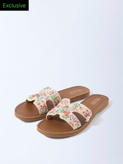 LUNA BLU by Westside Ivory Floral Embroidered Slides - Exclusive-picture-29