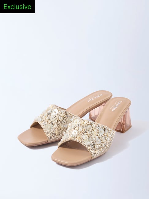 LUNA BLU by Westside Beige Embellished Block-Heel Sandals - Exclusive-image-48