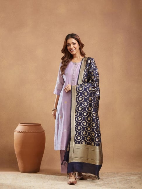 Fabindia Blue Silk Woven Design Dupatta-picture-21